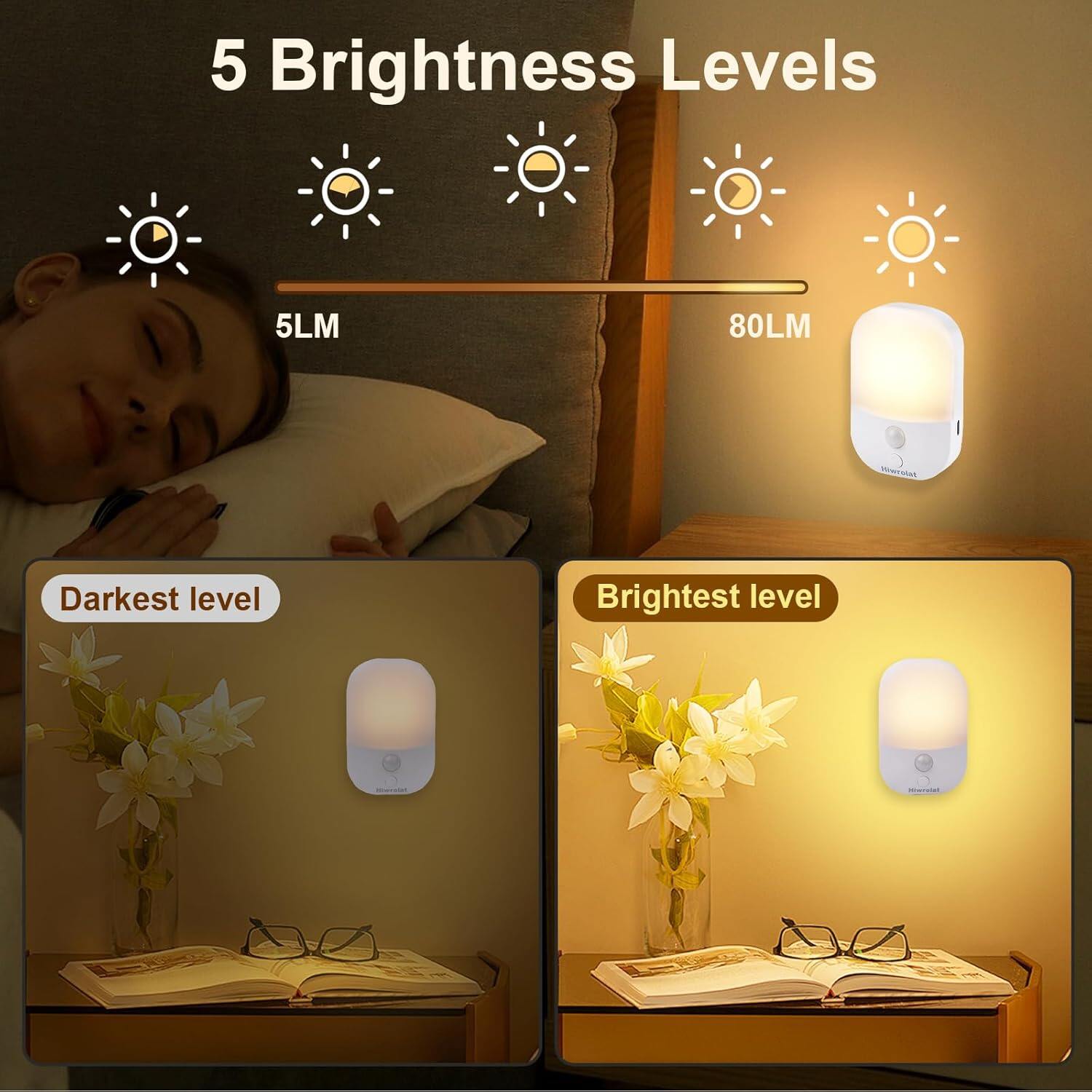 Motion Sensor Night Light, LED Dimmable Warm White Type-C Rechargeable Battery, for Hallway, Bathroom, Stair, Wardrobe, Bedroom, Auto On/Off, 2 Pack
