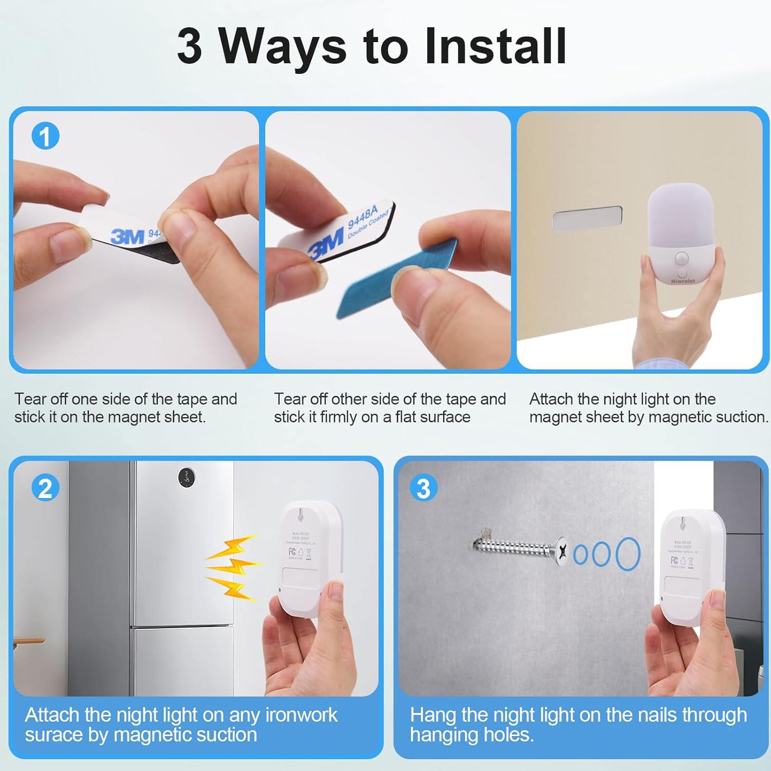 Motion Sensor Night Light, LED Dimmable Warm White Type-C Rechargeable Battery, for Hallway, Bathroom, Stair, Wardrobe, Bedroom, Auto On/Off, 2 Pack